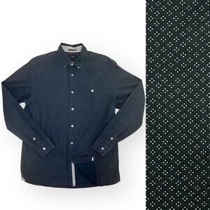 TED BAKER Dotted Print Button Down Shirt Blue Classic Preppy Casual Career Work